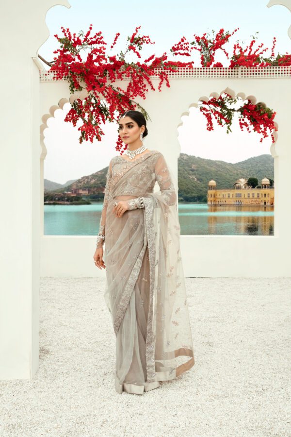 Grey Net Saree - Image 2