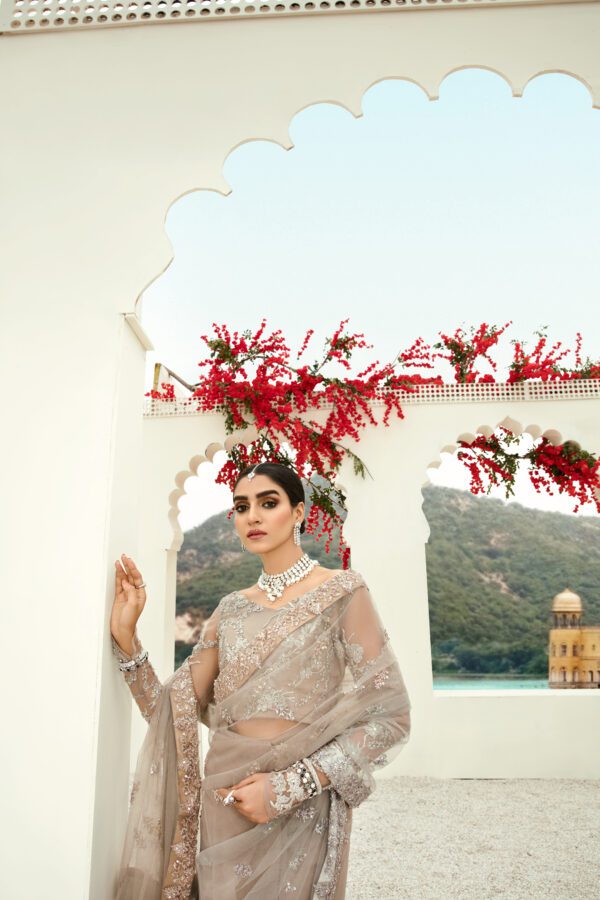 Grey Net Saree - Image 3